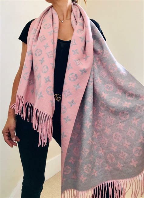 louis vuitton pink grey scarf|louis vuitton purse scarf.